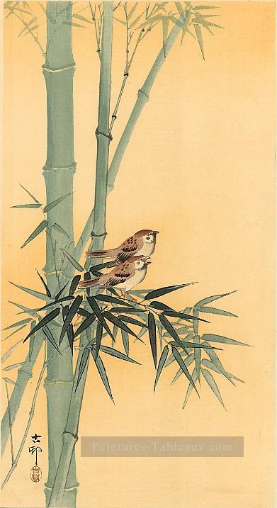 moineaux sur arbre de bambou Ohara KOSON oiseaux Peintures à l'huile
